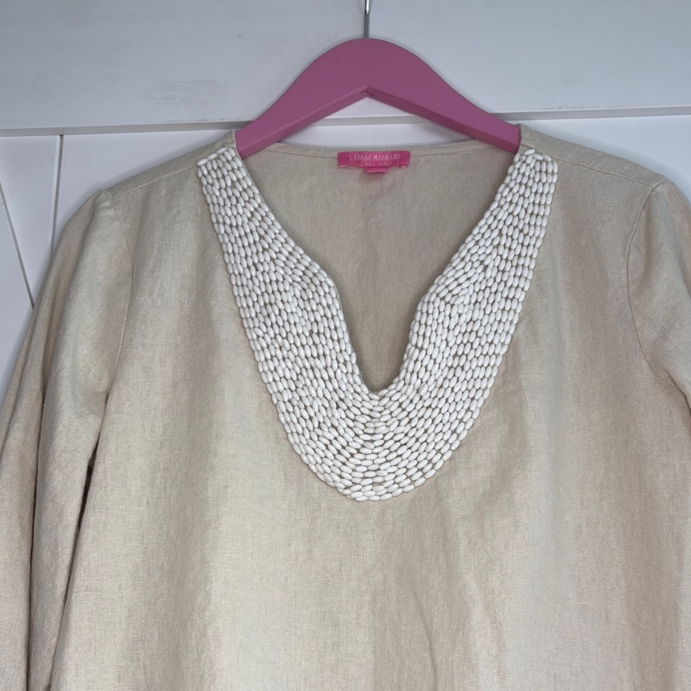 Isaac Mizrahi Cream Blouse with Beaded Neckline - Picture 3 of 6